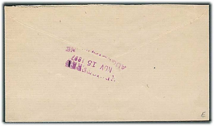 10 cents Webster single på anbefalet brev annulleret med stumt stempel og sidestemplet Keener Mo. d. 12.11.1897 til Augusta. På bagsiden: Registered Nov 15 1897 Augusta Maine.