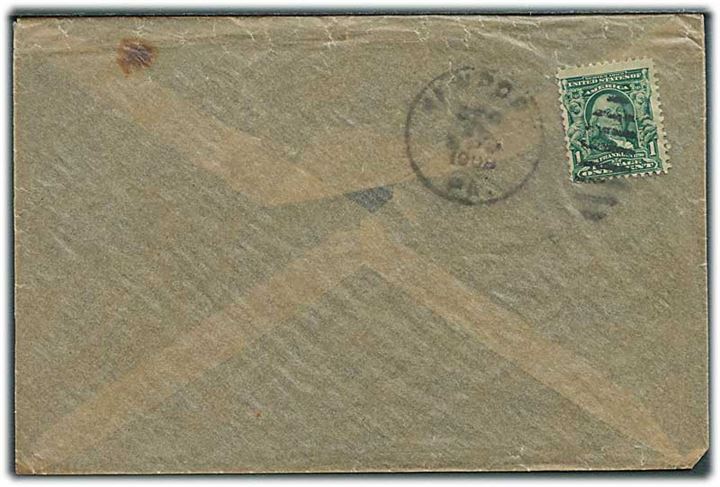 1 cent Franklin single på uadresseret pergament kuvert fra Newport d. 2x.12.1908. 