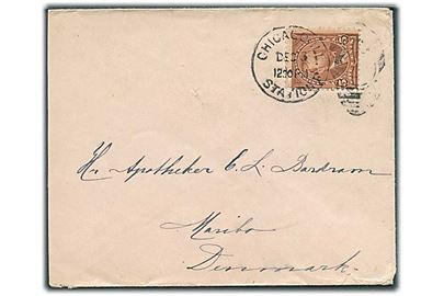 5 cents Grant single på brev fra Chicago d. 3.12.189x til Maribo, Danmark.