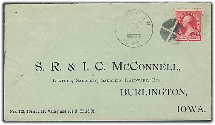 2 cents Washington på brev fra Lake View Iowa d. 13.12.1898 til Burlington.