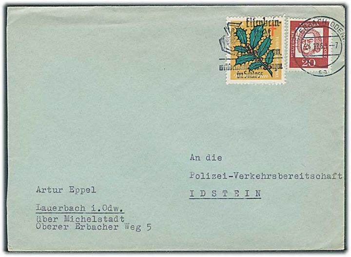 20 pfg. og Julemærke 1961 på brev fra Lauerbach d. 24.12.1961 til Idstein.