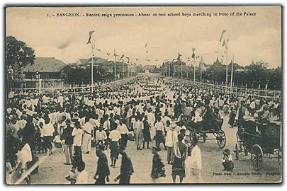 Record reign procession - About 20.000 school boys marching in front of the Palace, Bangkok. J. Antonio Studio no. I. 