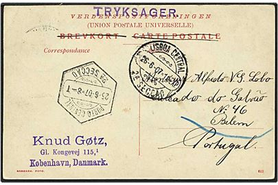 5 øre grøn Chr. X på tryksags postkort fra København d. 22.6.1907 til Bilem, Portugal