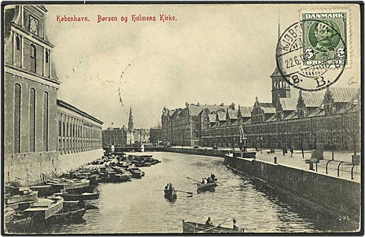5 øre grøn Chr. X på tryksags postkort fra København d. 22.6.1907 til Bilem, Portugal
