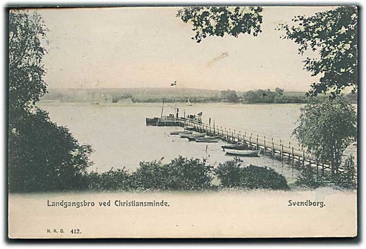 Rutebåd ved Landgangbroen ved Christiansminde, Svendborg. H. H. O. no. 412.