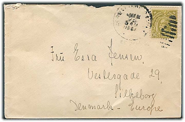 16 c. Dewey single på brev med svagt stempel d. 25.6.1935 til Silkeborg, Danmark.