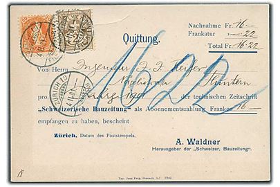 2 c. Ciffer of 20 c. Helvetia på brevkort med opkrævning fra Zürich d. 4.2.1901.
