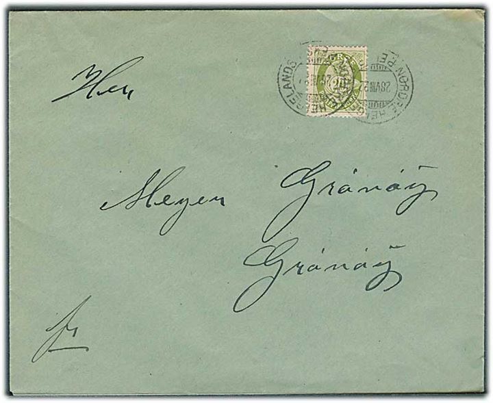 20 øre Posthorn på brev annulleret med sejlende bureaustempel Nordre Helgelands P.EXP. d. 28.8.1922 til Grönöy.