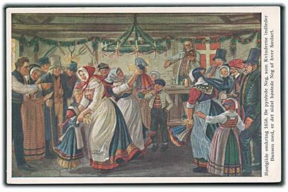 R. Christiansen (Efter originalmaleriet): Høstgilde omkring 1850. De pyntede Neg, som kvinderne indleder dansen med, er det sidste høstede Neg af hver sædart. Oscar Fraenckel & Co. u/no. 