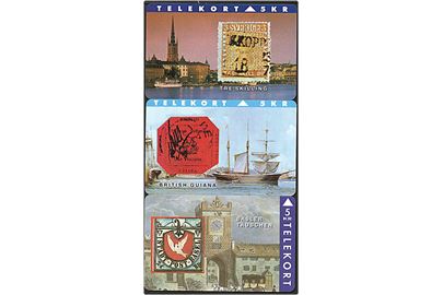 9 telekort med berømte frimærker.