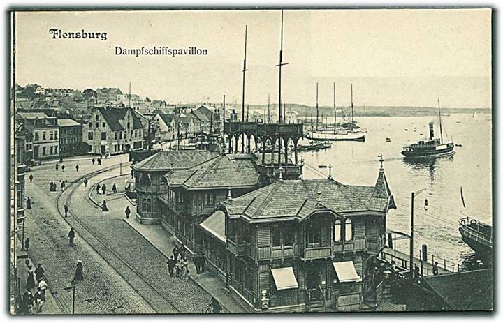 Flensborg Dampskibs Pavillon. Skibe i vandet. No. 22343.