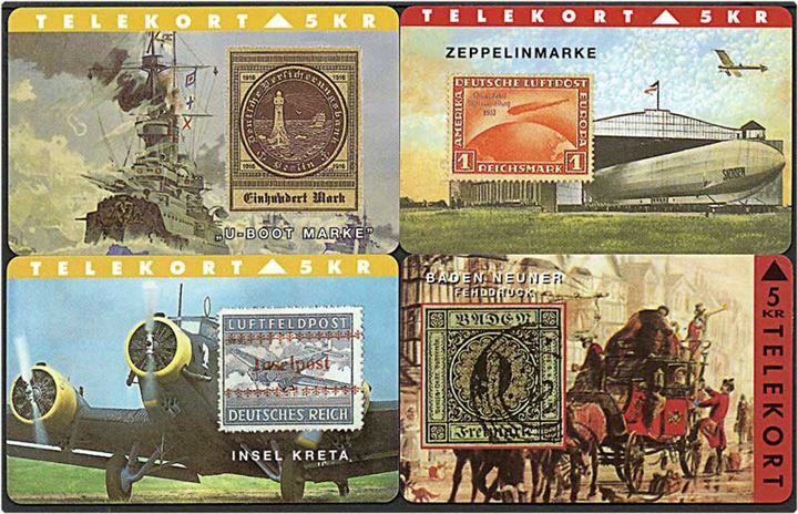 10 telekort med motiver af tyske frimærker.