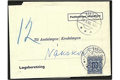 Ufrankeret lokalt sendt brev fra Nakskov d. 26.9.1960. Påsat 12 øre mørkeblå portomærke.