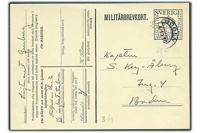 Militärbrevkort stemplet Boden d. 4.10.1930 til Ing. 4 i Boden. Fra officer ved VI Ing. Bat. Staben Fältpost U2 Adresslitt Y.