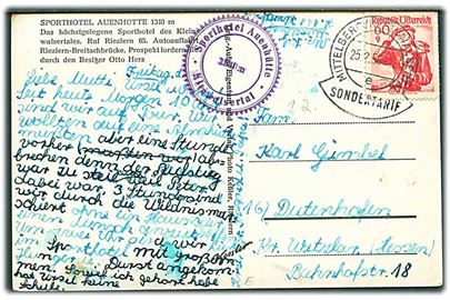 60 g. Folkedragt single på brevkort stemplet Mittelberg / Kleinwalsertal / Sondertarif d. 25.2.1956 til Dutenhafen, Tyskland.