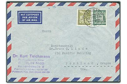 Berlin. 30 pfg. og 50 pfg. Bygning på luftpostbrev fra Berlin d. 7.2.1958 til Portland, USA.