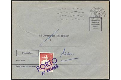Ufrankeret lokalt sendt brev fra Nykøbing M. d. 31.5.1966. Påsat 50 øre rød Balletdanser i porto.