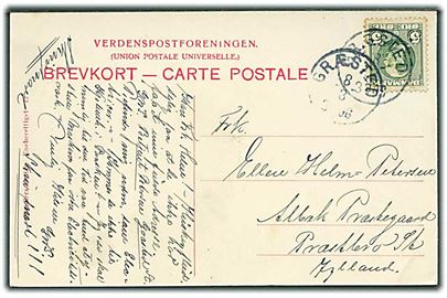 5 øre Chr. IX på brevkort annulleret med lapidar Græsted d. 8.3.190x til Albæk Præstegaard pr. Præstbro St.