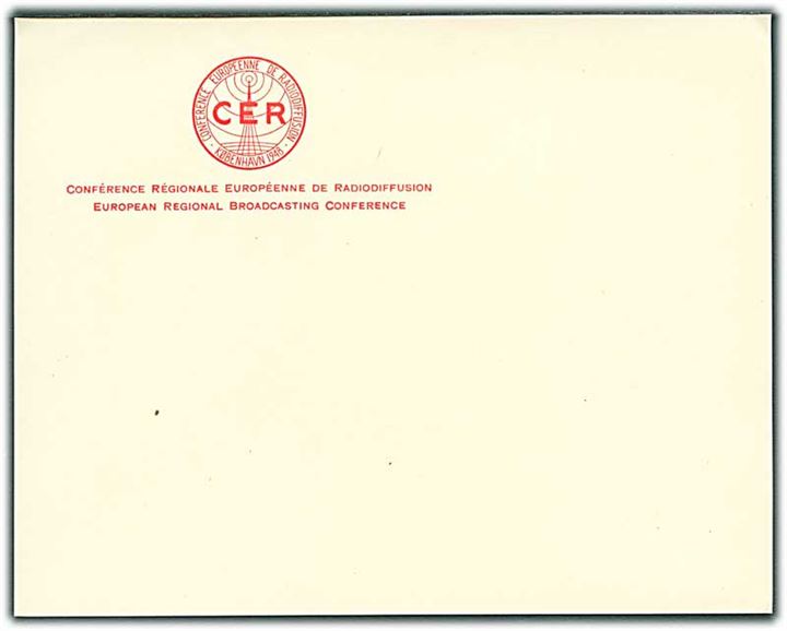 5 øre og 10 øre Bølgelinie på fortrykt CER-kuvert annulleret med særstempel Helsingør CER Conf. Europ. de Radiof. d. 15.9.1948 til Täby, Sverige. Indeholder fortrykt brevpapir.