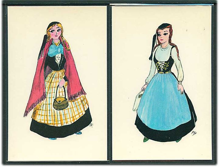 P. K.: 4 postkort med kvinder i Islandsk nationaldragter. Stenders no. 1, 2, 3 & 4. 