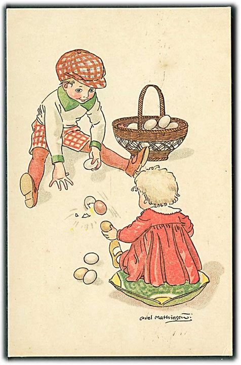 Axel Mathiesen: 2 børn leger med æg. E. D. F. P. H. no. 2571/4. 