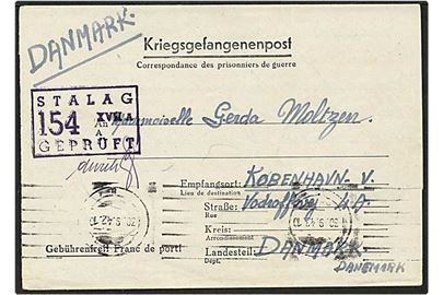 Ufrankeret fortrykt krigsfange-foldebrev med stumt stempel d. 30.9.1942 fra fransk krigsfange i Stalag XVIIA (= Kaisersteinbruch, Østrig) til København, Danmark. Violet lejrcensur no. 154.