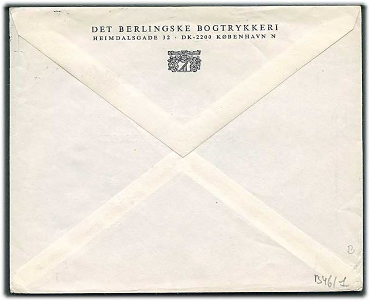 40 øre Bølgelinie med perfin “B.T.” på tryksag fra Berlingske Tidende i København d. 12.9.1972 til Stockholm, Sverige.