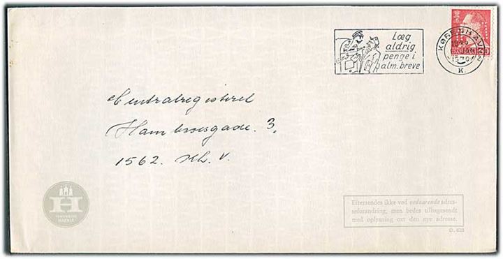 60 øre Fr. IX med perfin “DPh” (Forsikrings A/S Dansk Phønix) på aflang kuvert fra Forsikring Hafnia i København d. 9.1.1970.