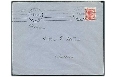 10 øre Chr. X med perfin “H.S.V.” på brev fra H. Steensens Margarinefabrik A/S i Vejle d. 24.1.1916 til Assens.