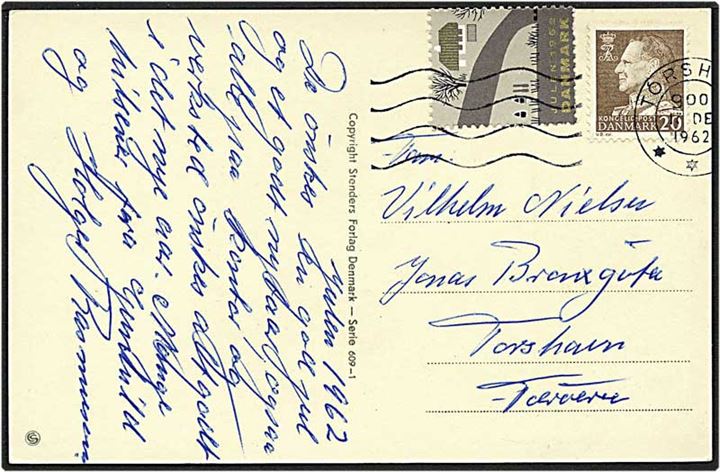 20 øre brun Fr. IX samt julemærke 1962 på lokalt postkort fra Torshavn d. 17.12.1962.