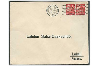 15 øre Karavel i parstykke med perfin “Ph.G.” på fortrykt kuvert fra Philip Gottlieb A/S i København d. 25.1.1933 til Lahti, Finland.