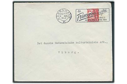 20 øre Karavel med perfin “V” på fortrykt kuvert fra Byggenævnet i København d. 3.8.1942 til Viborg.