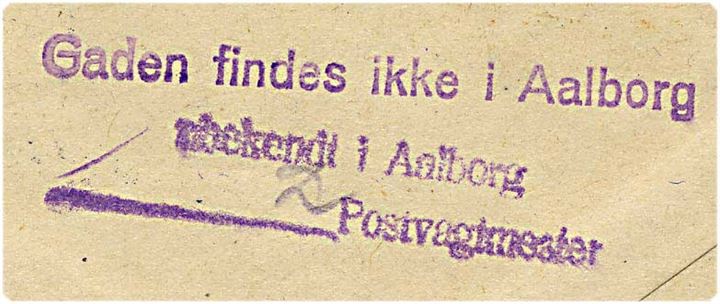 10 øre violet Chr. X på brev fra København d. 17.1.1945 til Aalborg. Brevet omadresseret til Kolding, da der ikke er en Laasbygade i Aalborg.