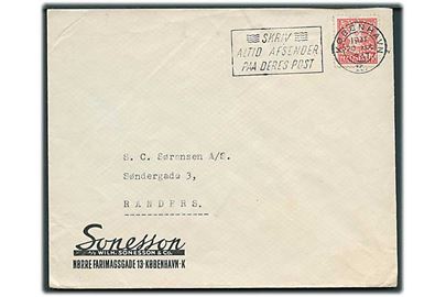 20 øre Chr. X med perfin “W S & Co” på firmakuvert fra A/S Wilh. Sonesson & Co. i København d. 20.8.1947 til Randers.