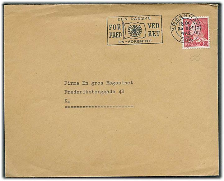 30 øre Fr. IX med perfin (Københavns Kommune) på fortrykt kuvert fra De Gamles By sendt lokalt i København d. 25.10.1962.