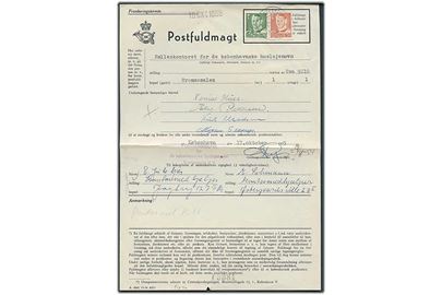 30 øre og 70 øre Fr. IX med perfin (Københavns Kommune) på Postfuldmagt for Fælleskontoret for de københavnske Huslejenævn stemplet d. 19.10.1955.