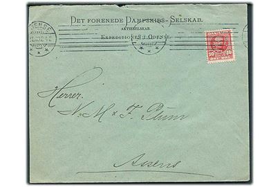 10 øre Fr. VIII med perfin (DFDS) på firmakuvert fra Det forenede Dampskibs-Selskab i Odense d. 2.8.1909 til Assens.
