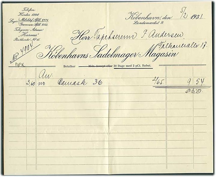 8 øre Chr. X 60 år med perfin K.S.M. på firmakuvert med indhold fra Københavns Sadelmager-Magasin sendt som lokal forretningspapirer i København d. 6.2.1931.