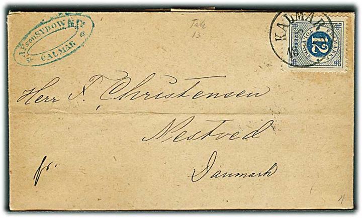 12 öre Ringtype tk. 13 på brev fra Kalmar d. 3.1.1880 via København til Næstved, Danmark.