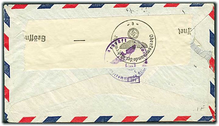 30 cents Winged Globe på luftpostbrev fra Norfolk d. 20.3.1941 til Søborg, Danmark. Fra sømand ombord på S/S E.M.Dalgas. Åbnet af tysk censur.