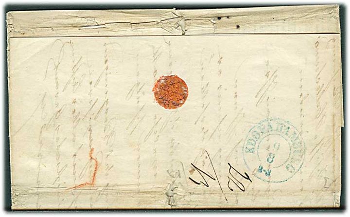 1852. Ufrankeret portobrev fra Bruxelles d. 7.8.1852 via K.D.O.P.A. i Hamburg til København, Danmark. Flere påtegninger.