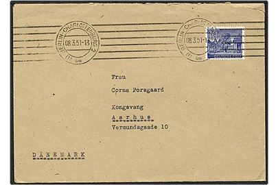 30 pfennig blå på brev fra Berlin, Tyskland, d. 8.3.1951 til Aarhus.