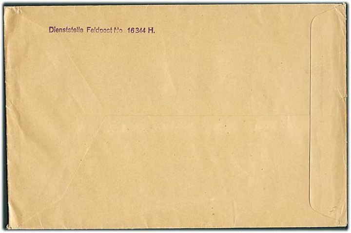 Ufrankeret tysk feltpostbrev stemplet Feldpost e d. 5.8.1943 fra Dienststelle Feldpostnummer 16344H (= Heeres Unterkunftsverw. 241 i Bergen) til Oslo.