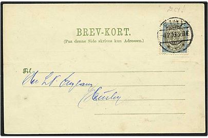 3 øre tofarvet på brevkort fra Ejby d. 4.2.1903 til Husby. Ejby ovalt DSB stempel.
