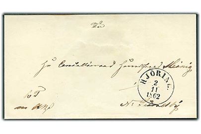 1862. Tjenestebrev mærket K.T.m.A. med antiqua Hjöring d. 2.11.1862 til Nørre Sundby.