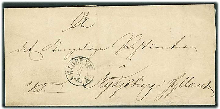 1853. Ufrankeret tjenestebrev med antiqua Kjøbenhavn d. 6.8.1853 til det kongelige Postkontor i Nykjøbing i Jylland. Ank.stemplet d. 8.8.1853.