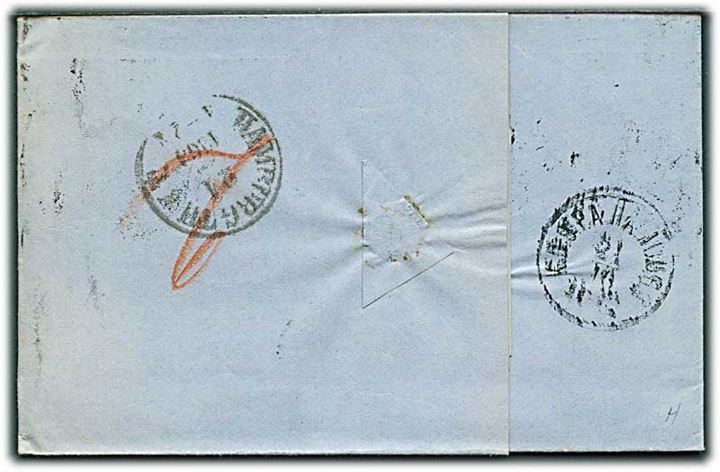 1863. Portobrev med antiqua Kiøbenhavn d. 20.10.1863 via Hamburg til Nürnberg. Påskrevet 16 med blåkridt.