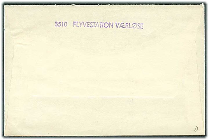 60+10 øre Frelsens Hær på brev annulleret med brotype VId Flyvestation Værløse sn1 d. 12.11.1968 til Holte. På bagsiden kontorstempel.