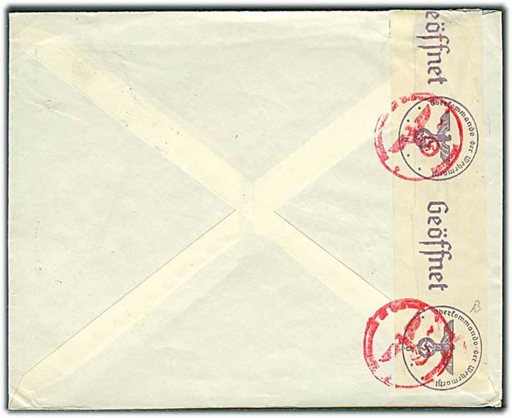 40 øre Karavel single på brev fra Grindsted d. 30.9.1941 til Berlin, Tyskland. Åbnet af tysk censur.