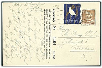 20 øre Fr. IX og Julemærke 1955 på De Blå Pigespejders Jule Lotteri brevkort fra Lyngby d. 23.12.1955 til København.